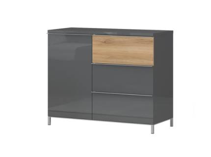 Comoda cu 1 usa si 3 sertare ONYX 106x88x45cm antracit lucios/ nuc pacific, manere crom