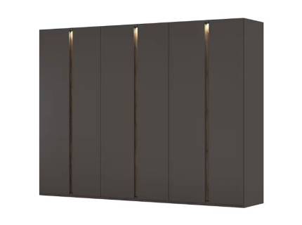 Dulap cu 6 usi cu balamale LUANA 301x223x61cm graphite/ cu manere integrate Atlantic Dark si sistem de iluminare 