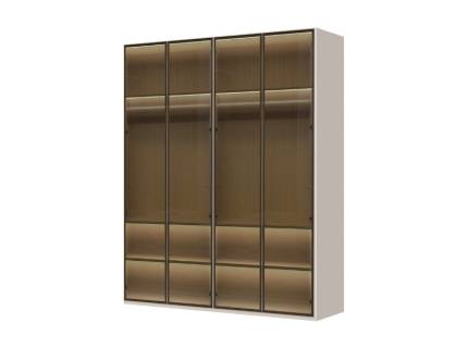 Dulap cu 4 usi cu balamale OPERA 182x224x56cm casmir/ sticla Parsol, manere maro