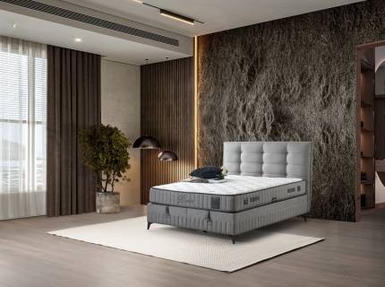 Pat tapitat cu saltea si spatiu pentru depozitare SIESTA (180x200cm) grey