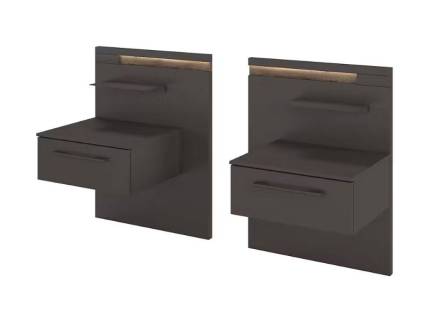 Set 2 noptiere cu 1 sertar LUANA 64x83x48cm graphite/ Atlantic Dark, tablii cu iluminare LED integrata 