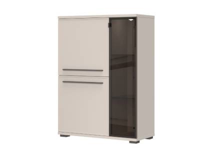 Vitrina lata cu sticla OPERA 90x123x41cm casmir/ sticla fumurie, manere si picioare Cortado Brown