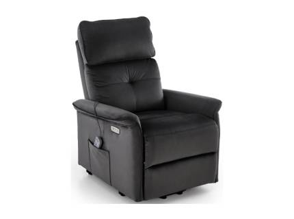 Fotoliu SEMIR 2 cu recliner electric, functie de masaj, port USB, buzunar pentru depozitare, confortabil, catifea black 80x90xH108cm 