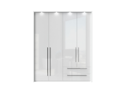 Dulap cu 4 usi si 2 sertare PIANO WHITE 182x224x56cm alb lucios, manere crom