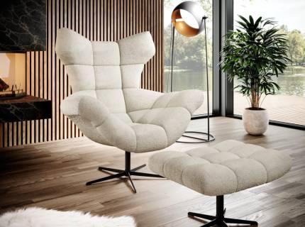 Fotoliu + taburet SENSI rotative, cu sistem de balansare, modern 103x84xH119cm / 69x46xH45cm