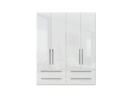 Dulap cu 4 usi cu balamale si 4 sertare PIANO WHITE 182x224x56cm alb lucios, maner crom