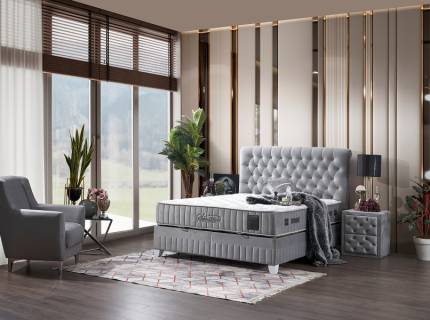 Pat tapitat cu saltea si spatiu pentru depozitare SENSITIVE (180x200cm) grey  