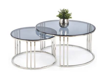 Set 2 masute MERCURY din sticla, metal crom 60xH38cm / 80xH45cm