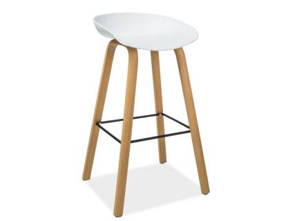 Scaun pentru bar STING alb 49x47xH82cm, piciaore stejar