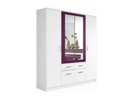 Dulap cu 4 usi cu balamale si 4 sertare BURANO 181x212x56cm alb alpin/ mov 