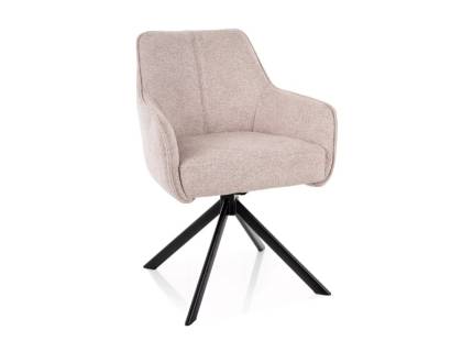 Scaun tapitat NOTTI LEO rotativ, material textil cream 55x62xH83cm, picioare negre 