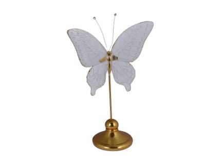 Decoratiune fluture allb/auriu 19x11x32cm
