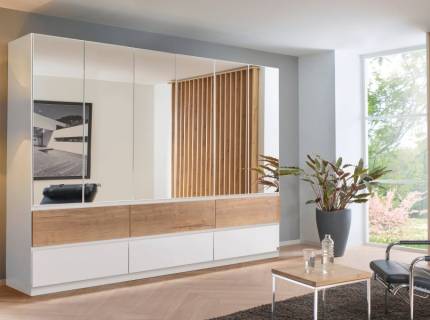 Dulap cu 6 usi cu balamale si 6 sertare WINNIPEG 271x210x56cm alb alpin/ halifax - oglinda