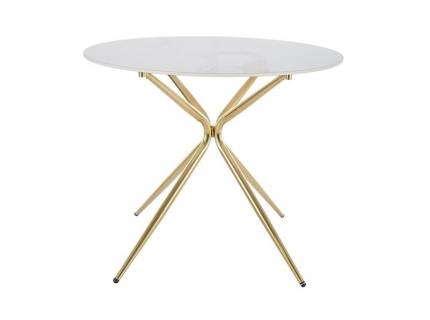 Masa AZALIA CERAMIC din ceramica cu efect de marmura alba, metal auriu 90xH75cm