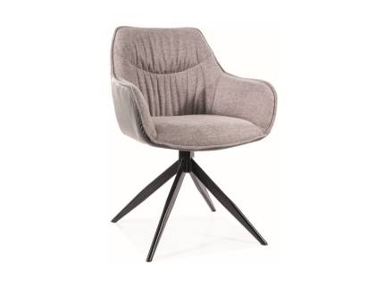 Scaun tapitat SEMPRE BREGO/ BUFFALO rotativ, material textil gri deschis + ecopiele gri inchis 58x60xH83cm, picioare negre