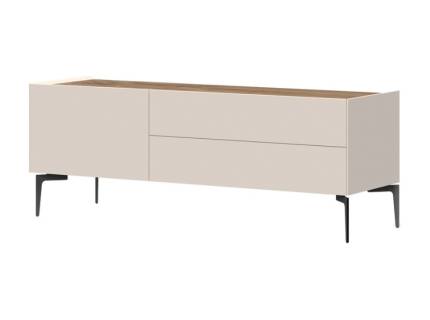 Comoda TV cu picioare negre, 1 usa si 2 sertare SKY 45 147x56x47cm casmir/ stejar tabac