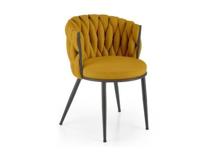 Scaun tapitat K516 elegant, material textil curry 40x48xH79cm, cadru si picioare negre