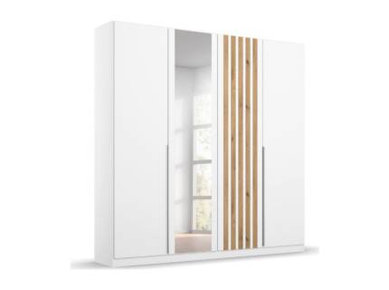 Dulap cu 4 usi cu balamale LAMELLA 181x210x54cm alb alpin/ stejar artisan - oglinda, manere aluminiu