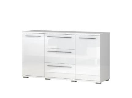 Comoda cu 2 usi si 3 sertare PIANO WHITE 153x85x45cm alb lucios, manere crom 