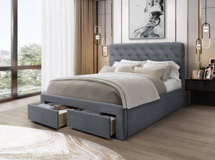 Pat tapitat cu somiera si sertare pentru depozitare MARISOL (160x200cm) catifea grey