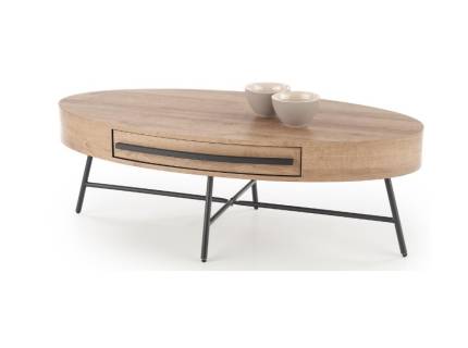 Masuta CAROLINA cu sertar pentru depozitare, din MDF furniruit nuanta lemnului, metal negru 120x60xH41cm