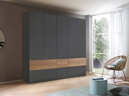 Dulap cu 5 usi cu balamale si 6 sertare WINNIPEG 226x210x56cm gri metalic/ halifax