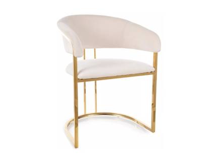 Scaun tapitat TULIPE VELVET design rotunjit luxury, catifea cream 57x64xH77cm, picioare aurii