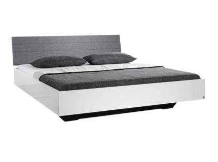 Cadru pat cu tablie tapitata HALLE (160x200cm) alb lucios + material textil gri
