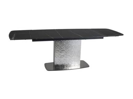Masa extensibila MONCLER CERAMIC BLACK din ceramica cu efect de marmura Sahara Noir negru metal gri argintiu 160-240x90xH76cm