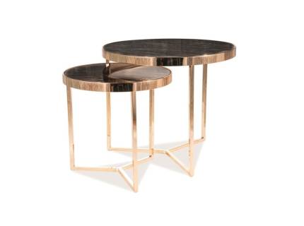 Set 2 masute DELIA II GOLD din sticla securiazata cu efect de marmura, metal auriu 45xH45cm / 59xH52cm