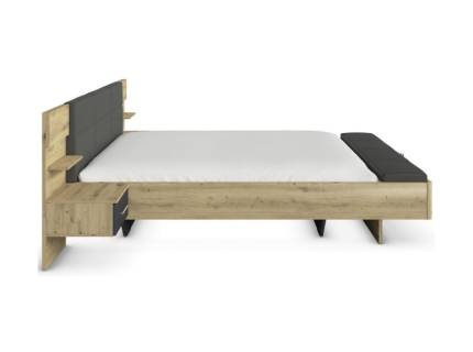 Cadru pat cu noptiere incorporate MOSBACH (180x200cm) stejar Artisan/ gri metalic + ecopiele 