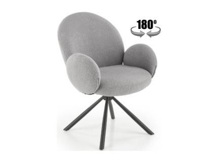 Scaun tapitat K498 rotativ, material buclat grey 51x51xH90cm, picioare negre