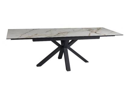 Masa extensibila COLUMBUS CERAMIC AMBER din ceramica cu efect de marmura Amber Bianco alba, metal negru 160-240x90xH76cm
