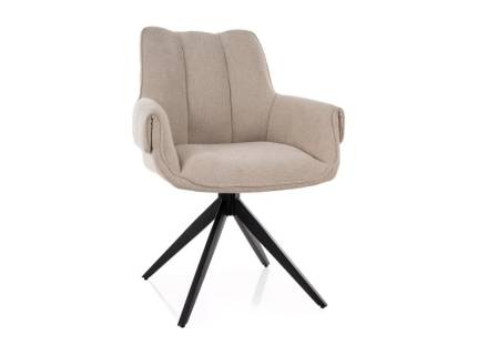 Scaun tapitat GIO rotativ, material textil light beige 62x62xH86cm, picioare negre 