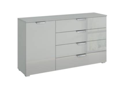 Comoda cu 1 usa si 4 sertare ADITIO 140x81x42cm silk grey/ sticla gri 