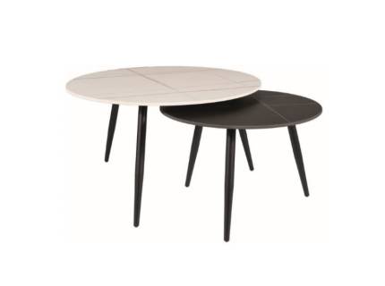 Set 2 masute KORA B din ceramica cu efect de marmura alba, efect de marmura neagra, metal negru 60xH40cm / 80xH45cm