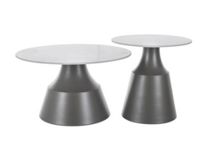 Set 2 masute ITAKA din ceramica alb lucios, metal gri mat 50xH40cm / 70xH50cm