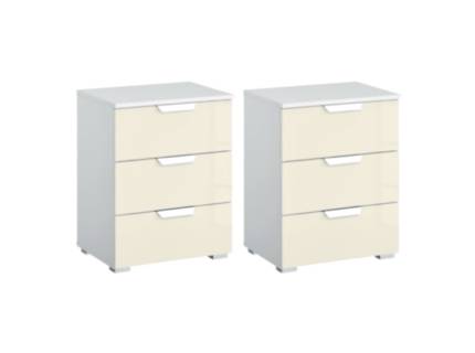 Set 2 noptiere cu 3 sertare ADITIO 40x61x42cm alb alpin/ sticla champagne 