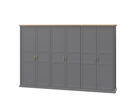 Dulap cu 6 usi cu balamale TARA GREY 346x227x59cm grafit/ Nuc Pacific