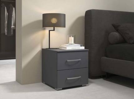 Noptiera cu 2 sertare ADITIO 40x42x42cm gri metalic, maner aluminiu