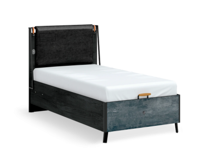 Pat cu lada si tablie (100x200cm) DARK METAL