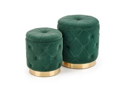 Set 2 tabureti POLLY catifea verde, cu spatiu pentru depozitare 40xH44cm / 33xH38cm