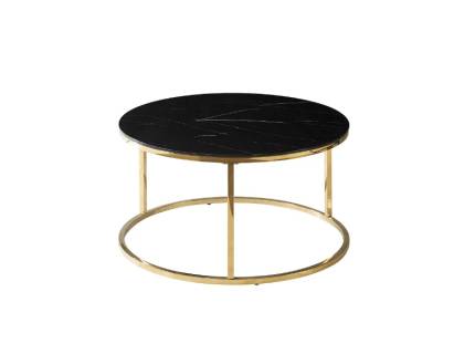 Masuta SABINE BLACK din sticla cu efect de marmura neagra, metal auriu 80xH45cm