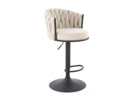 Scaun tapitat pentru bar H125 reglabil pe inaltime, elegant, material textil beige 54x56xH90-105cm, picior negru
