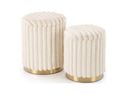 Set 2 tabureti FIDO material plusat-raiat cream, cadru auriu, cu spatiu pentru depozitare 44xH36cm / 38xH31cm 