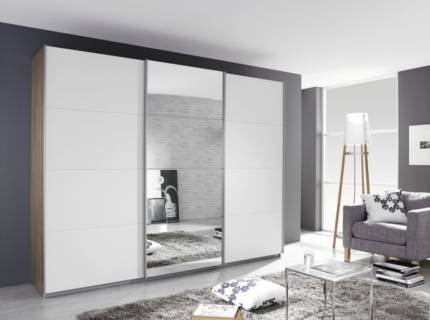 Dulap cu usi glisante GANDRA 271x210x62cm sanremo/ alb alpin - oglinda, maner aluminiu