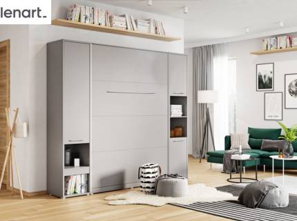 LENART PRO CONCEPT set pat (140x200cm) rabatabil pe perete cu 2 dulapuri 245x46-237x217cm gri