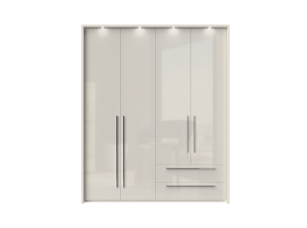 Dulap cu 4 usi cu balamale si 2 sertare PIANO BEIGE 182x224x56cm bej lucios, manere crom