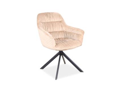 Scaun tapitat ASTORIA VELVET rotativ, confortabil, catifea beige 60x60xH85cm, picioare negre