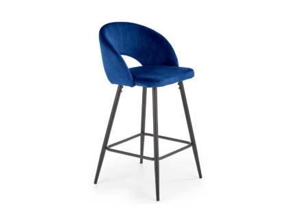 Scaun tapitat pentru bar H96 design rotunjit, catifea blue 49x49xH89cm, picioare negre